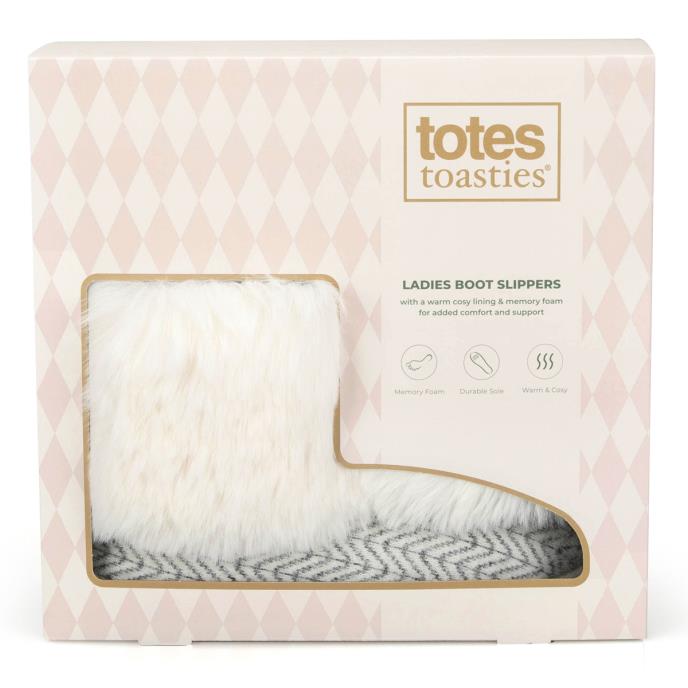 totes toasties® Ladies Cable Knit Boot Slippers With Pom Pom Cream Multi Extra Image 7